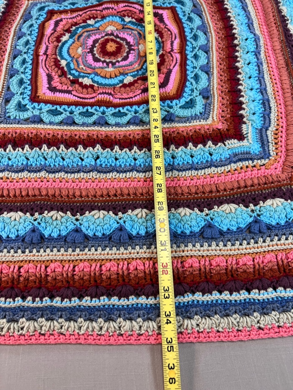 Handmade Crochet Throw Blanket Mandala Boho Multicolor 36x36 Afghan - Picture 10 of 15